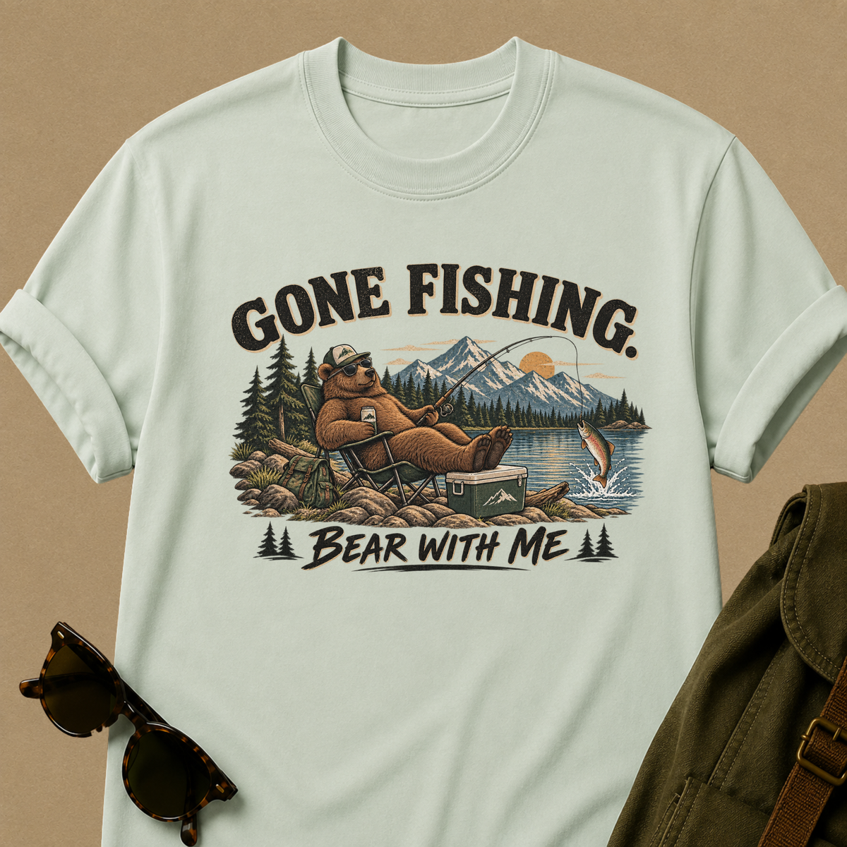 Gone Fishing, Bear With Me — Funny Fishing T-Shirt