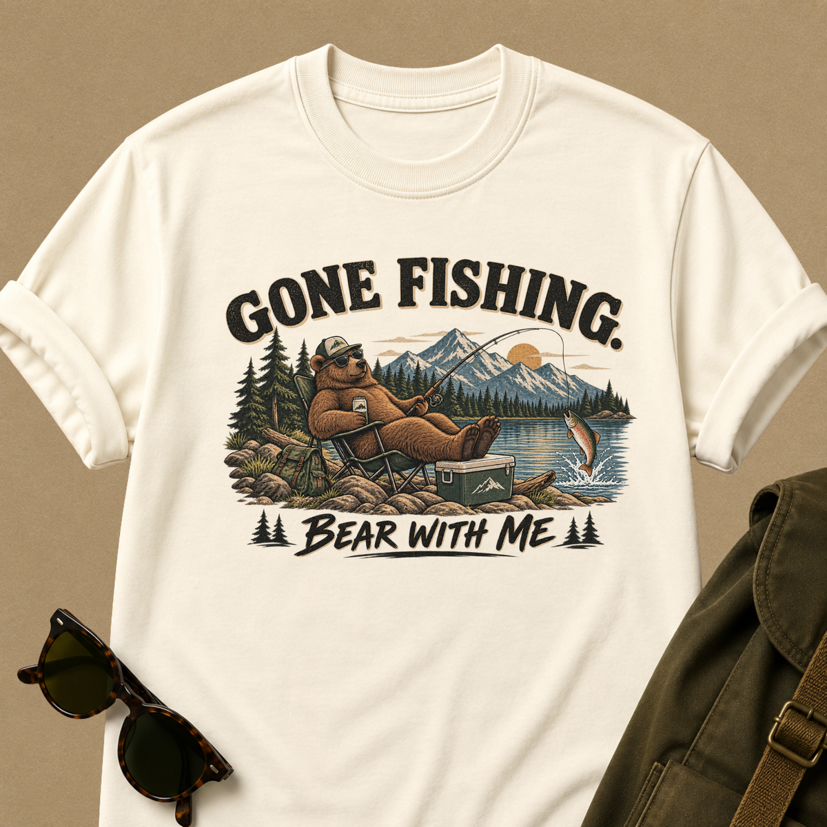 Gone Fishing, Bear With Me — Funny Fishing T-Shirt