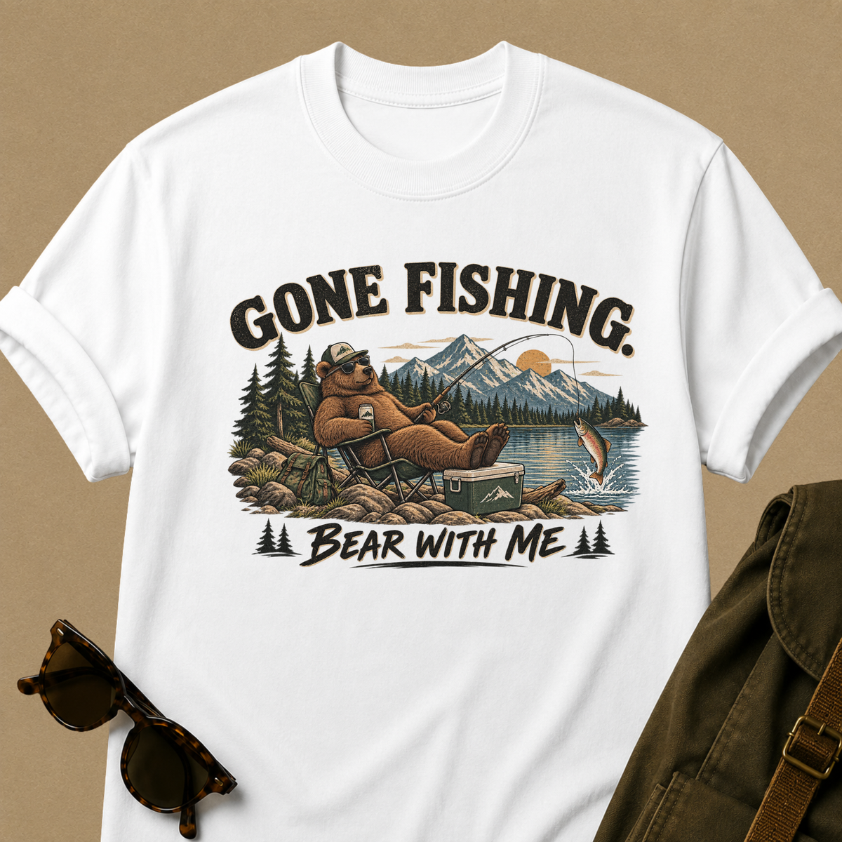 Gone Fishing, Bear With Me — Funny Fishing T-Shirt