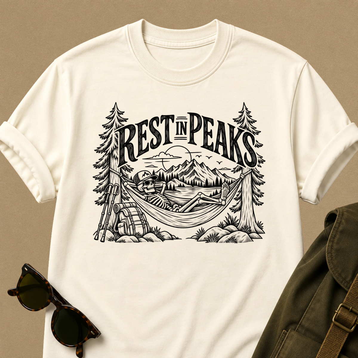 Rest in Peaks Skeleton Hiking T-Shirt