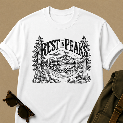 Rest in Peaks Skeleton Hiking T-Shirt