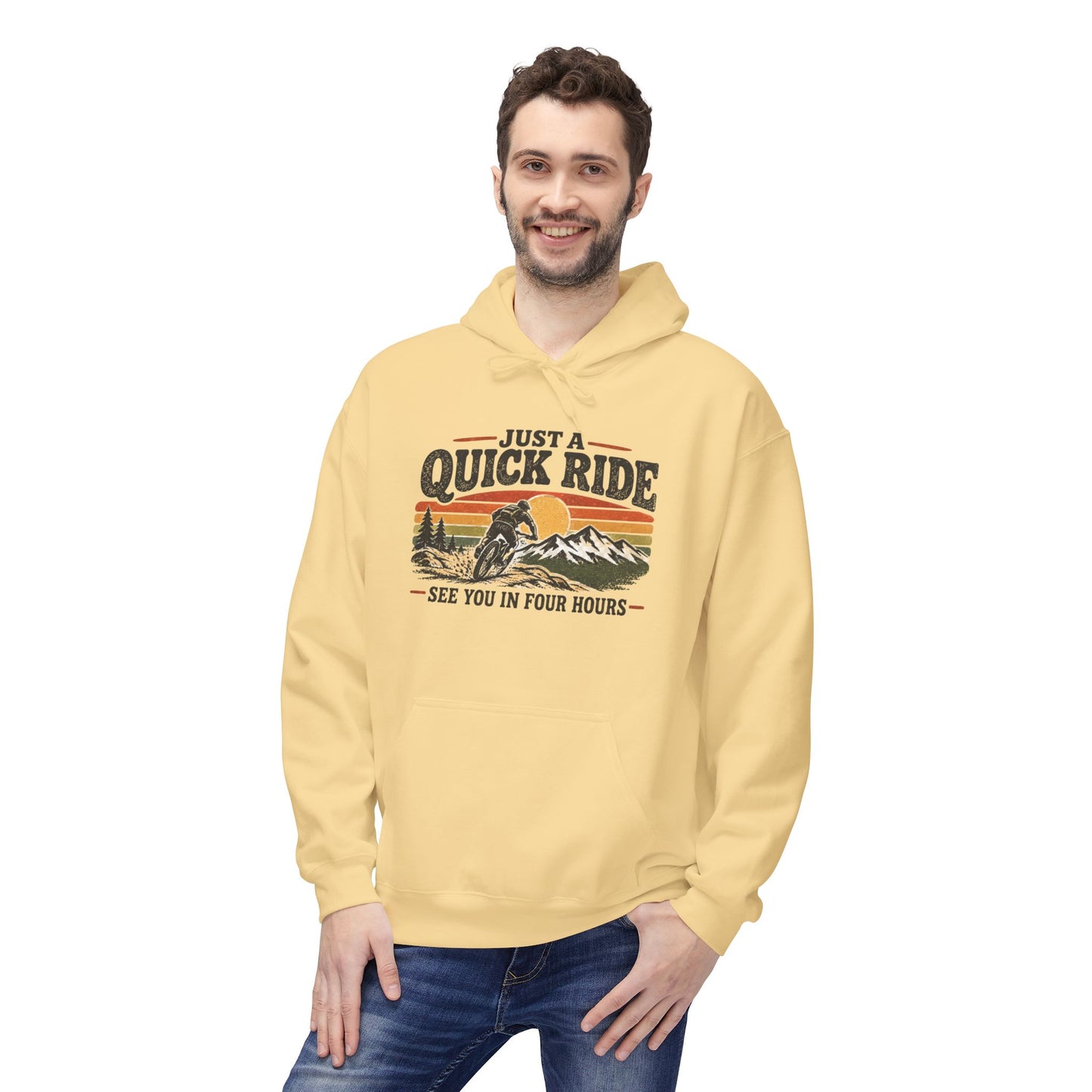 Just a Quick Ride — Funny Mountain Biking Hoodie